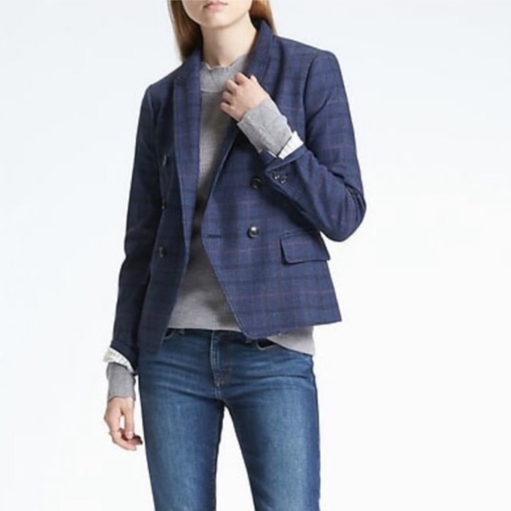 Banana Republic Plaid Double Breasted Blazer